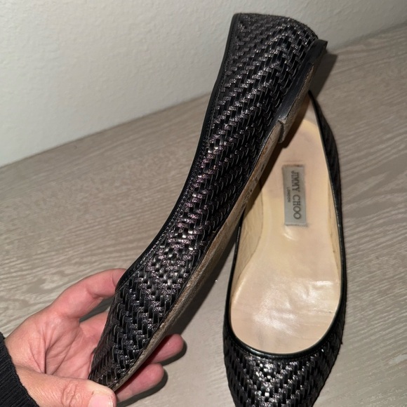 Jimmy Choo Aza Woven Leather Metallic Threaded Black Heels size 39.5. 9.5 - Picture 5 of 12